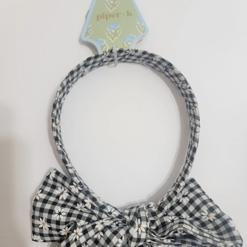 Piper‎ K Gingham Check Daisy Bow Headband Floral Ribbon Tail Cottagecore Peasant